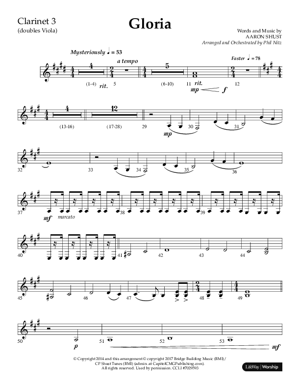 Gloria (Choral Anthem SATB) Clarinet 3 (Arr. Phil Nitz / Lifeway Choral)