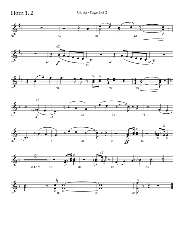 Gloria (Choral Anthem SATB) French Horn 1/2 (Arr. Phil Nitz / Lifeway Choral)