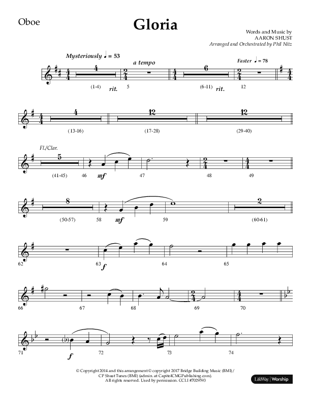 Gloria (Choral Anthem SATB) Oboe (Arr. Phil Nitz / Lifeway Choral)