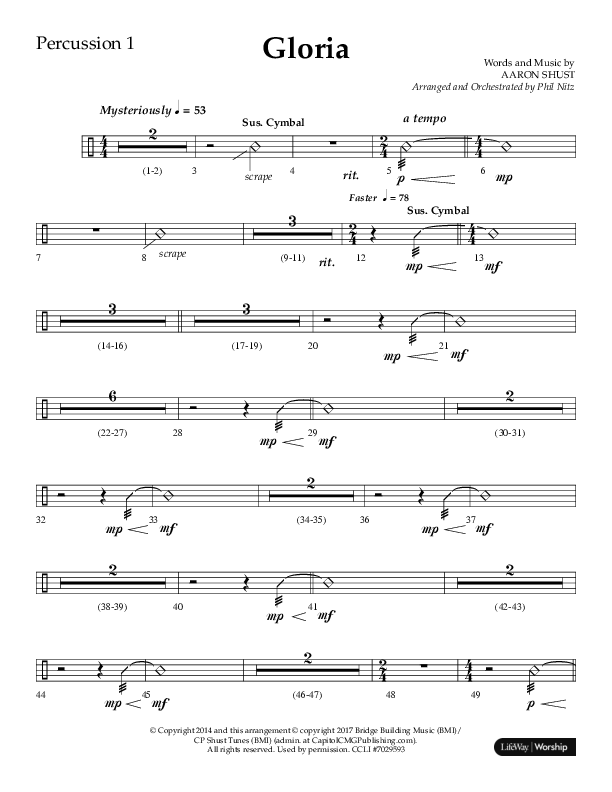 Gloria (Choral Anthem SATB) Percussion 1/2 (Arr. Phil Nitz / Lifeway Choral)
