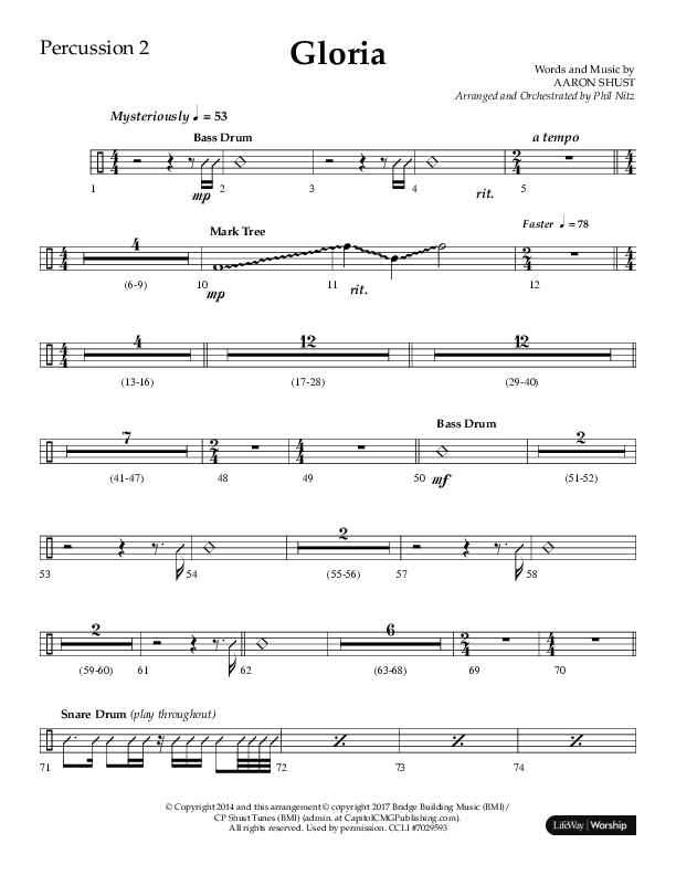 Gloria (Choral Anthem SATB) Percussion 1/2 (Arr. Phil Nitz / Lifeway Choral)