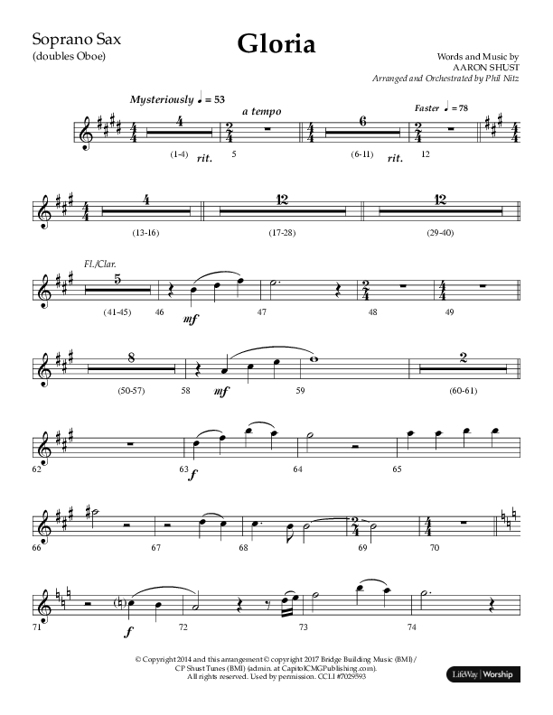 Gloria (Choral Anthem SATB) Soprano Sax (Arr. Phil Nitz / Lifeway Choral)