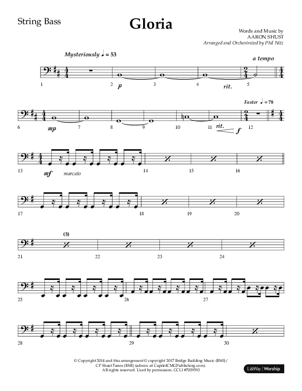 Gloria (Choral Anthem SATB) String Bass (Arr. Phil Nitz / Lifeway Choral)