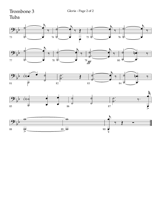 Gloria (Choral Anthem SATB) Trombone 3/Tuba (Arr. Phil Nitz / Lifeway Choral)