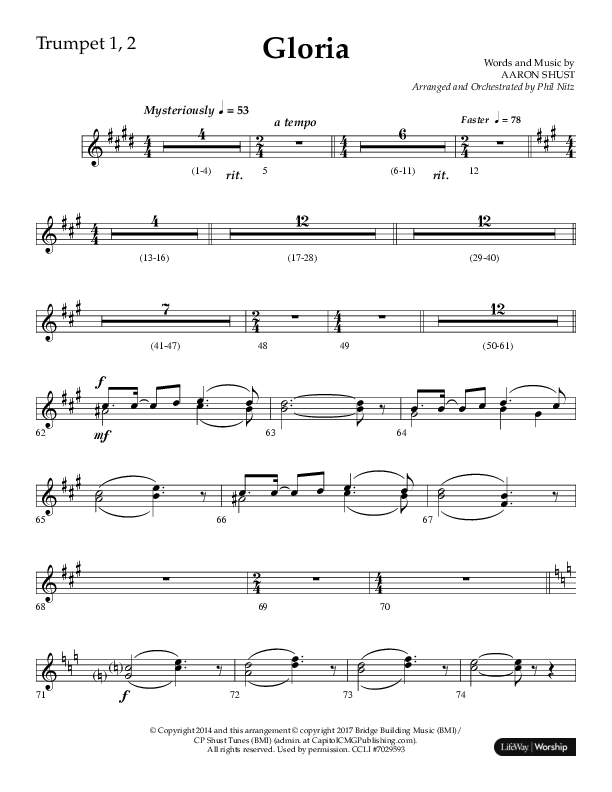 Gloria (Choral Anthem SATB) Trumpet 1,2 (Arr. Phil Nitz / Lifeway Choral)