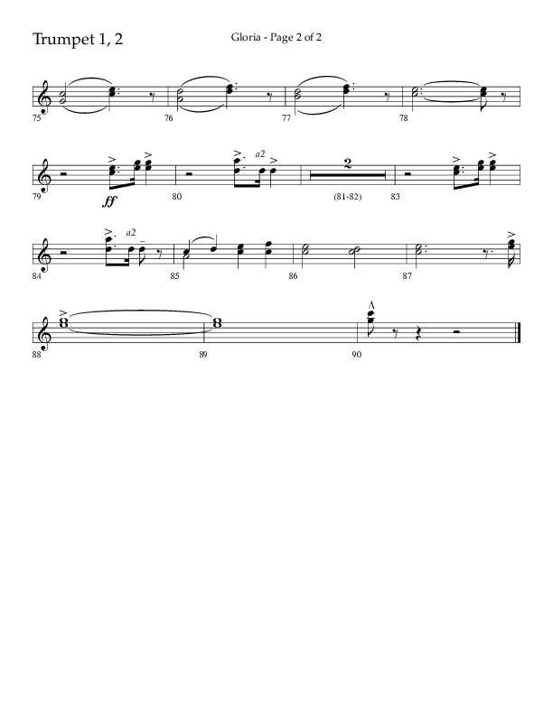 Gloria (Choral Anthem SATB) Trumpet 1,2 (Arr. Phil Nitz / Lifeway Choral)