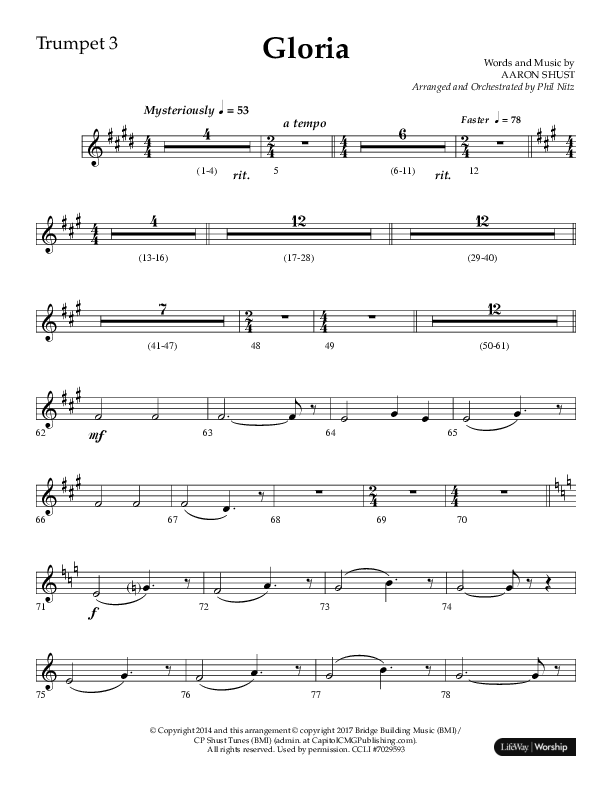 Gloria (Choral Anthem SATB) Trumpet 3 (Arr. Phil Nitz / Lifeway Choral)