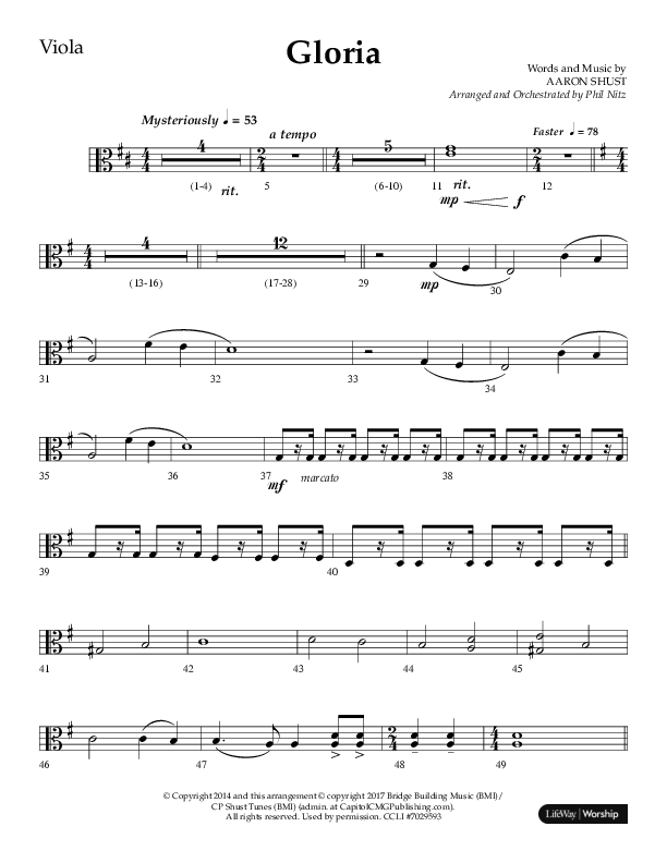 Gloria (Choral Anthem SATB) Viola (Arr. Phil Nitz / Lifeway Choral)