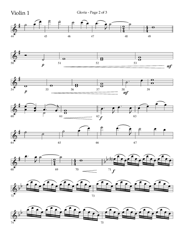 Gloria (Choral Anthem SATB) Violin 1 (Arr. Phil Nitz / Lifeway Choral)