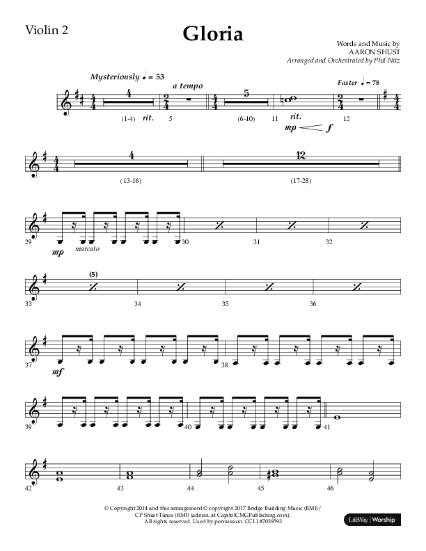 Gloria (Choral Anthem SATB) Violin 2 (Arr. Phil Nitz / Lifeway Choral)
