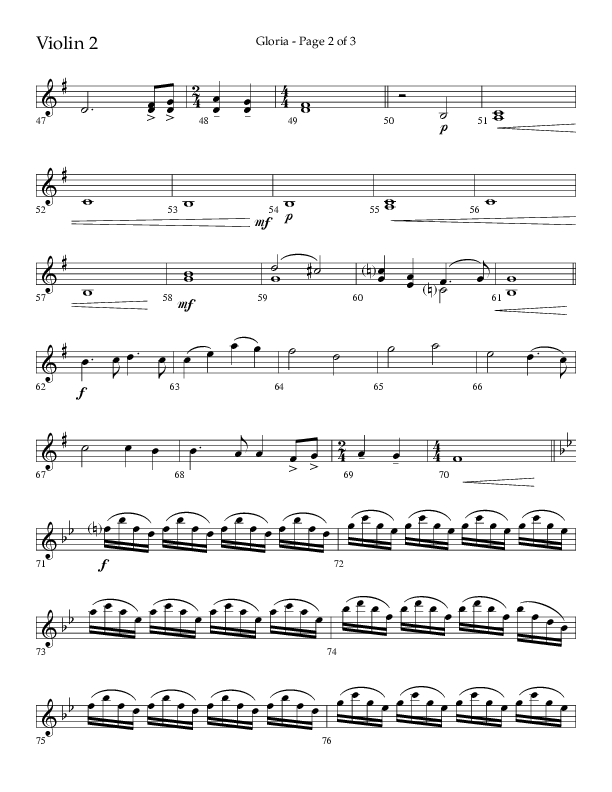 Gloria (Choral Anthem SATB) Violin 2 (Arr. Phil Nitz / Lifeway Choral)