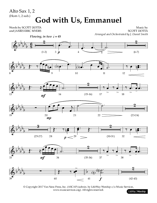 God With Us Emmanuel (Choral Anthem SATB) Alto Sax 1/2 (Lifeway Choral / Arr. J. Daniel Smith)