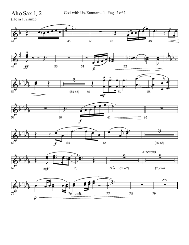 God With Us Emmanuel (Choral Anthem SATB) Alto Sax 1/2 (Lifeway Choral / Arr. J. Daniel Smith)