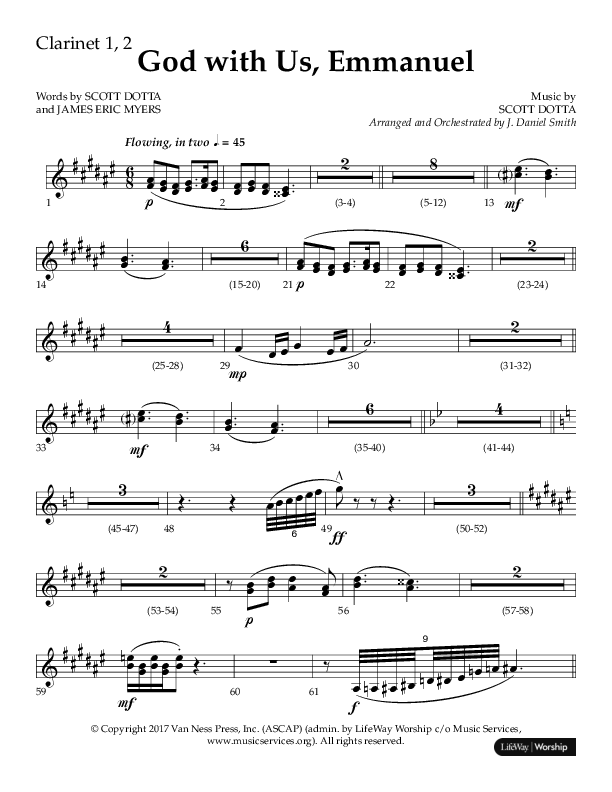 God With Us Emmanuel (Choral Anthem SATB) Clarinet 1/2 (Lifeway Choral / Arr. J. Daniel Smith)