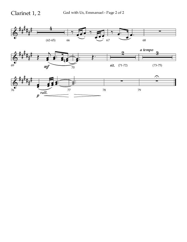 God With Us Emmanuel (Choral Anthem SATB) Clarinet 1/2 (Lifeway Choral / Arr. J. Daniel Smith)