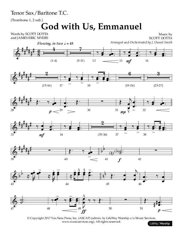 God With Us Emmanuel (Choral Anthem SATB) Tenor Sax/Baritone T.C. (Lifeway Choral / Arr. J. Daniel Smith)
