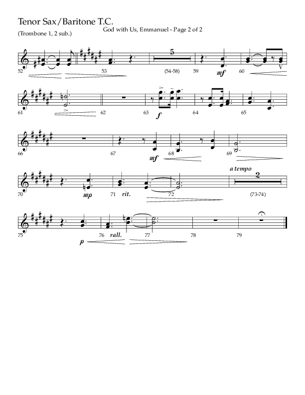 God With Us Emmanuel (Choral Anthem SATB) Tenor Sax/Baritone T.C. (Lifeway Choral / Arr. J. Daniel Smith)