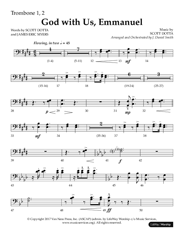 God With Us Emmanuel (Choral Anthem SATB) Trombone 1/2 (Lifeway Choral / Arr. J. Daniel Smith)
