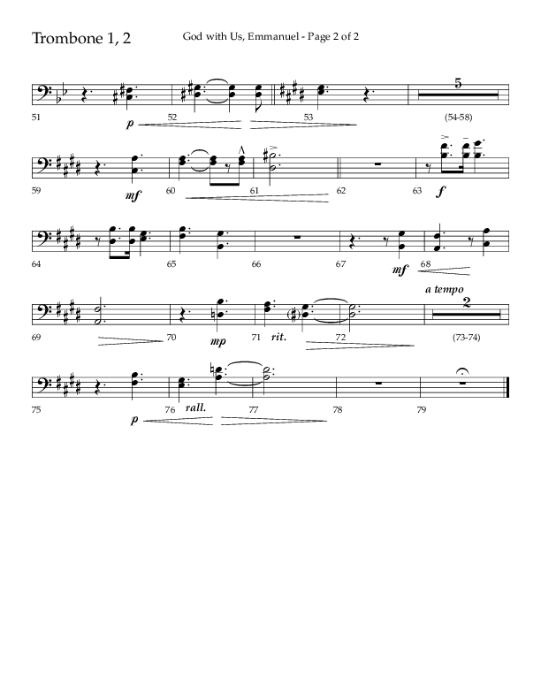 God With Us Emmanuel (Choral Anthem SATB) Trombone 1/2 (Lifeway Choral / Arr. J. Daniel Smith)
