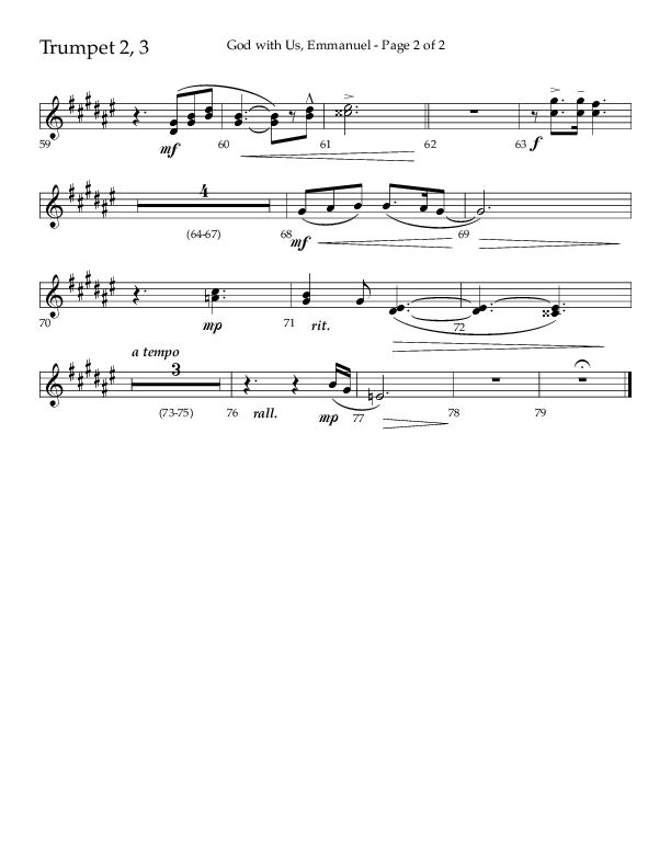 God With Us Emmanuel (Choral Anthem SATB) Trumpet 2/3 (Lifeway Choral / Arr. J. Daniel Smith)