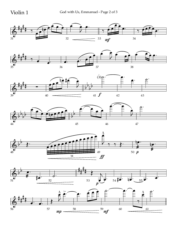 God With Us Emmanuel (Choral Anthem SATB) Violin 1 (Lifeway Choral / Arr. J. Daniel Smith)