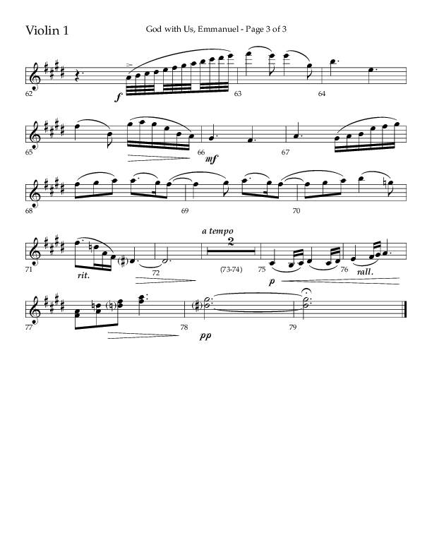 God With Us Emmanuel (Choral Anthem SATB) Violin 1 (Lifeway Choral / Arr. J. Daniel Smith)