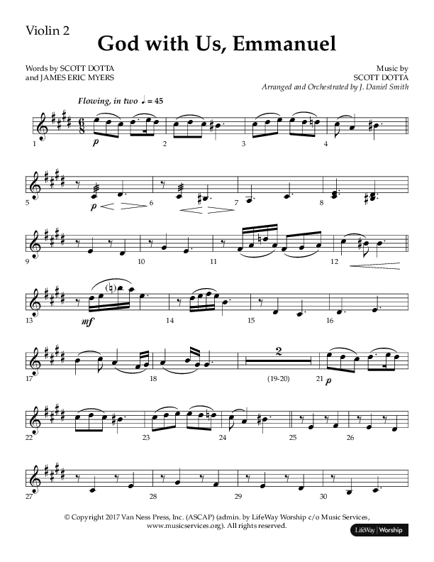 God With Us Emmanuel (Choral Anthem SATB) Violin 2 (Lifeway Choral / Arr. J. Daniel Smith)