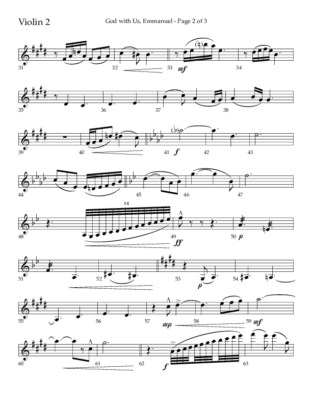 God With Us Emmanuel (Choral Anthem SATB) Violin 2 (Lifeway Choral / Arr. J. Daniel Smith)