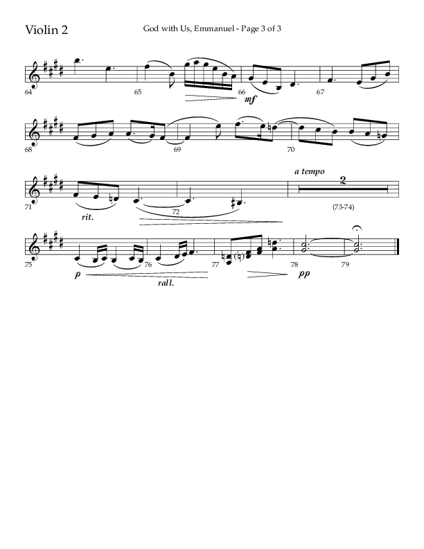 God With Us Emmanuel (Choral Anthem SATB) Violin 2 (Lifeway Choral / Arr. J. Daniel Smith)