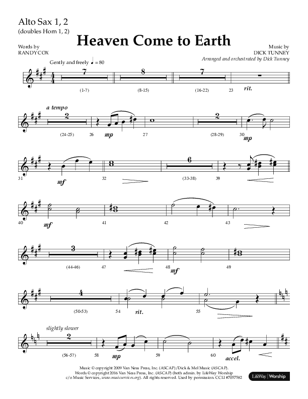 Heaven Come To Earth (Choral Anthem SATB) Alto Sax 1/2 (Lifeway Choral / Arr. Dick Tunney)