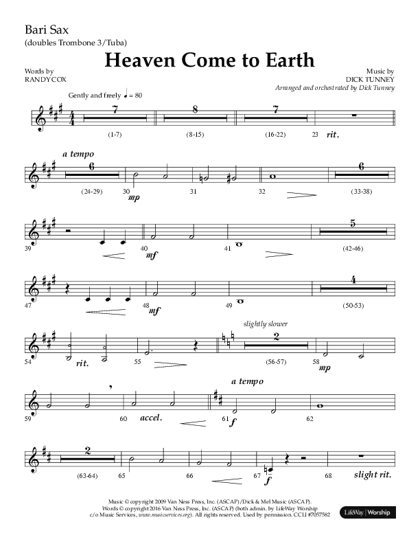 Heaven Come To Earth (Choral Anthem SATB) Bari Sax (Lifeway Choral / Arr. Dick Tunney)