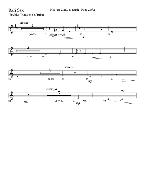 Heaven Come To Earth (Choral Anthem SATB) Bari Sax (Lifeway Choral / Arr. Dick Tunney)
