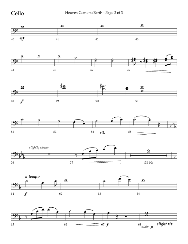 Heaven Come To Earth (Choral Anthem SATB) Cello (Lifeway Choral / Arr. Dick Tunney)