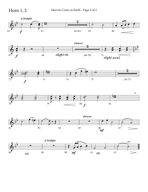 Heaven Come To Earth (Choral Anthem SATB) French Horn 1/2 (Lifeway Choral / Arr. Dick Tunney)