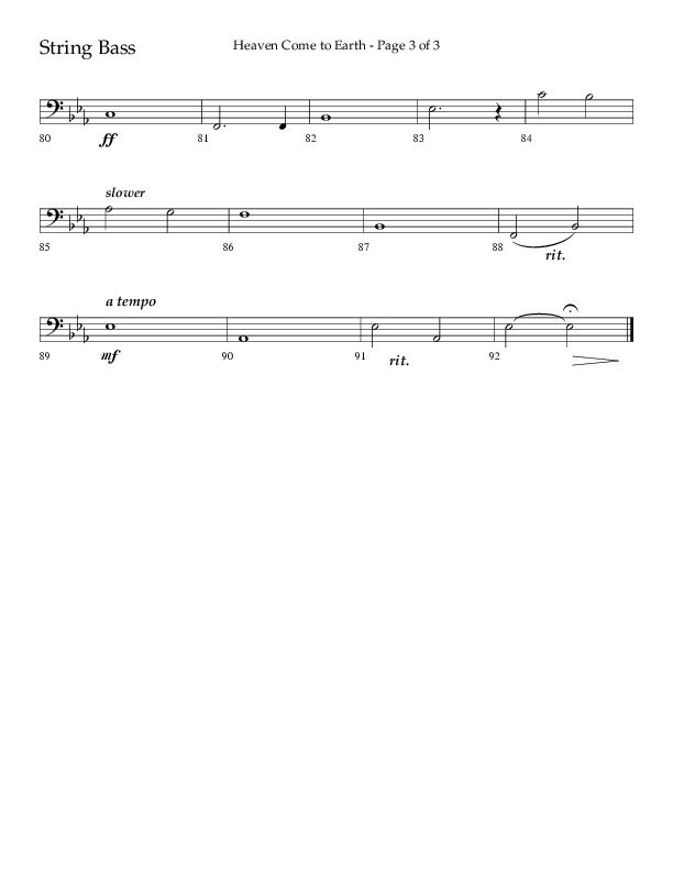 Heaven Come To Earth (Choral Anthem SATB) String Bass (Lifeway Choral / Arr. Dick Tunney)