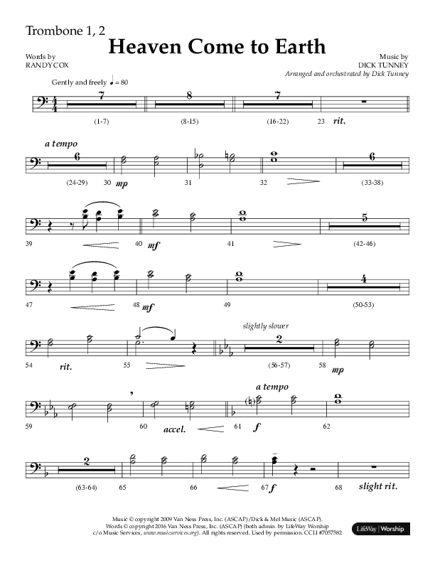Heaven Come To Earth (Choral Anthem SATB) Trombone 1/2 (Lifeway Choral / Arr. Dick Tunney)
