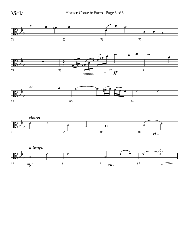 Heaven Come To Earth (Choral Anthem SATB) Viola (Lifeway Choral / Arr. Dick Tunney)