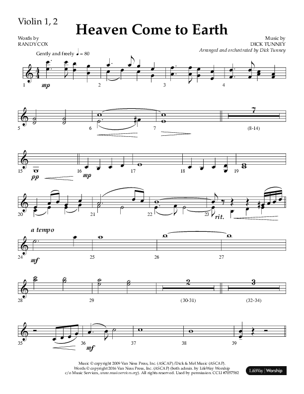 Heaven Come To Earth (Choral Anthem SATB) Violin 1/2 (Lifeway Choral / Arr. Dick Tunney)