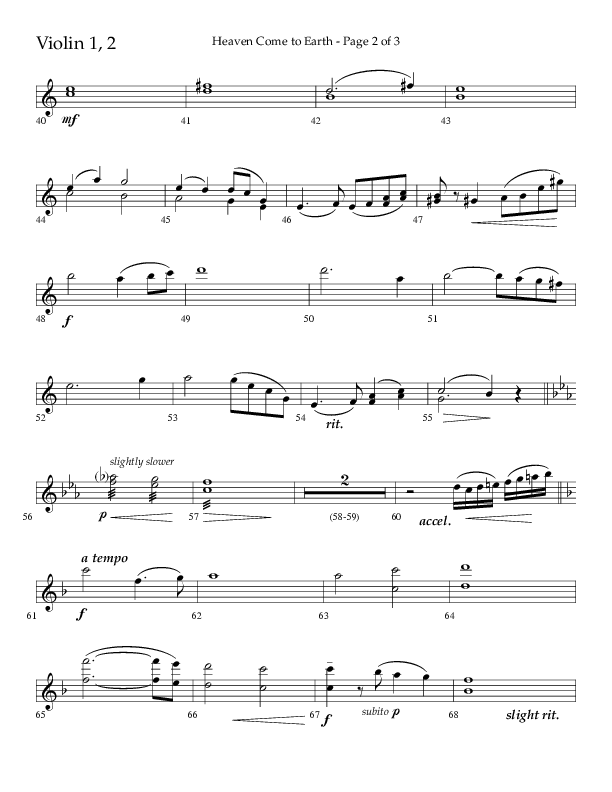 Heaven Come To Earth (Choral Anthem SATB) Violin 1/2 (Lifeway Choral / Arr. Dick Tunney)