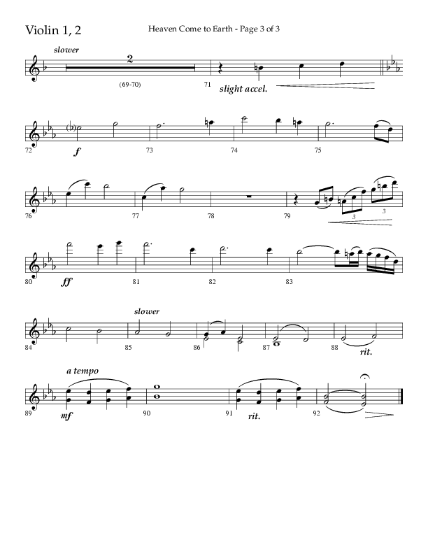 Heaven Come To Earth (Choral Anthem SATB) Violin 1/2 (Lifeway Choral / Arr. Dick Tunney)