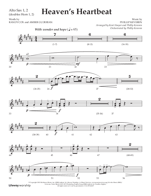 Heaven's Heartbeat (Choral Anthem SATB) Alto Sax 1/2 (Lifeway Choral / Arr. Kent Hooper / Arr. Phillip Keveren)