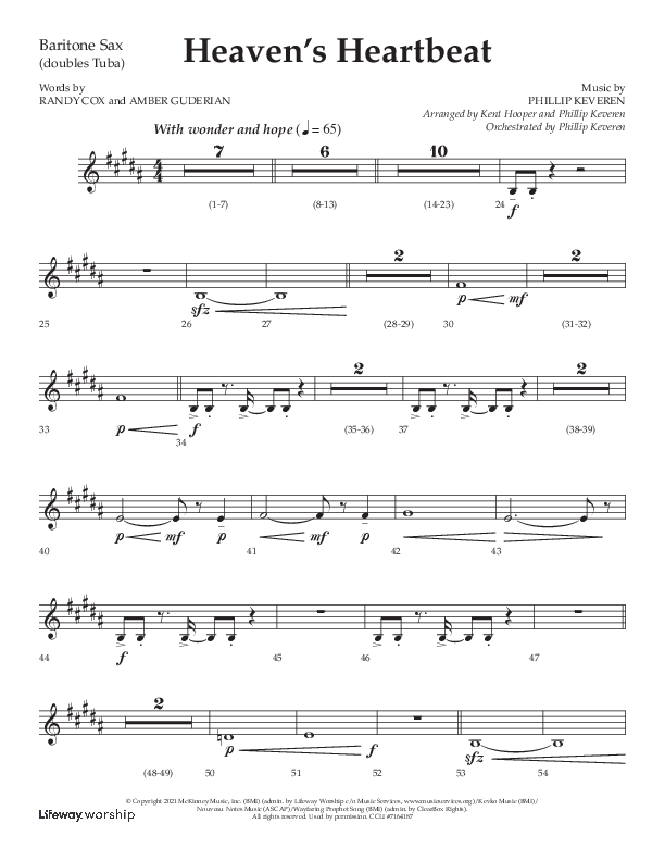 Heaven's Heartbeat (Choral Anthem SATB) Bari Sax (Lifeway Choral / Arr. Kent Hooper / Arr. Phillip Keveren)