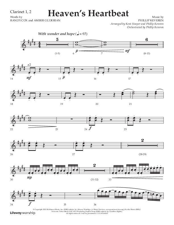 Heaven's Heartbeat (Choral Anthem SATB) Clarinet 1/2 (Lifeway Choral / Arr. Kent Hooper / Arr. Phillip Keveren)