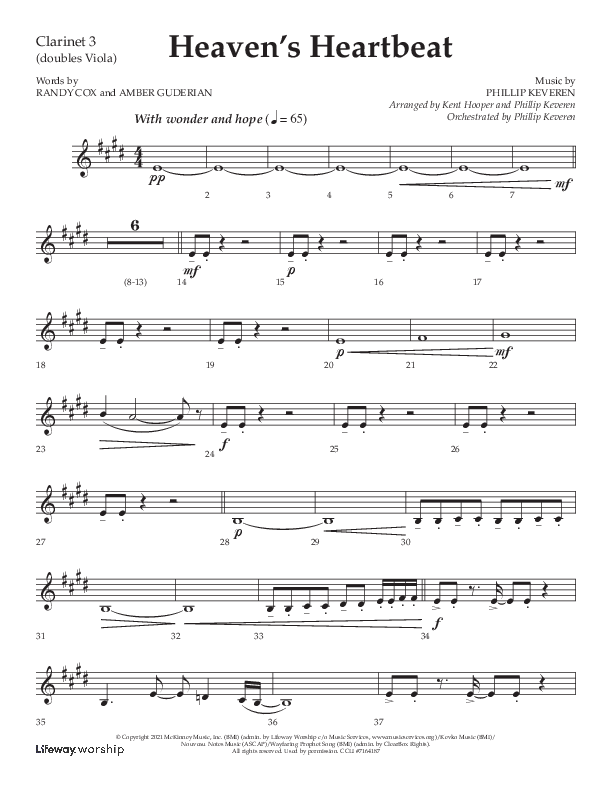 Heaven's Heartbeat (Choral Anthem SATB) Clarinet 3 (Lifeway Choral / Arr. Kent Hooper / Arr. Phillip Keveren)