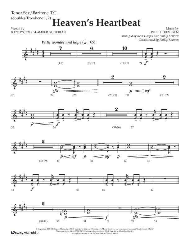 Heaven's Heartbeat (Choral Anthem SATB) Tenor Sax/Baritone T.C. (Lifeway Choral / Arr. Kent Hooper / Arr. Phillip Keveren)