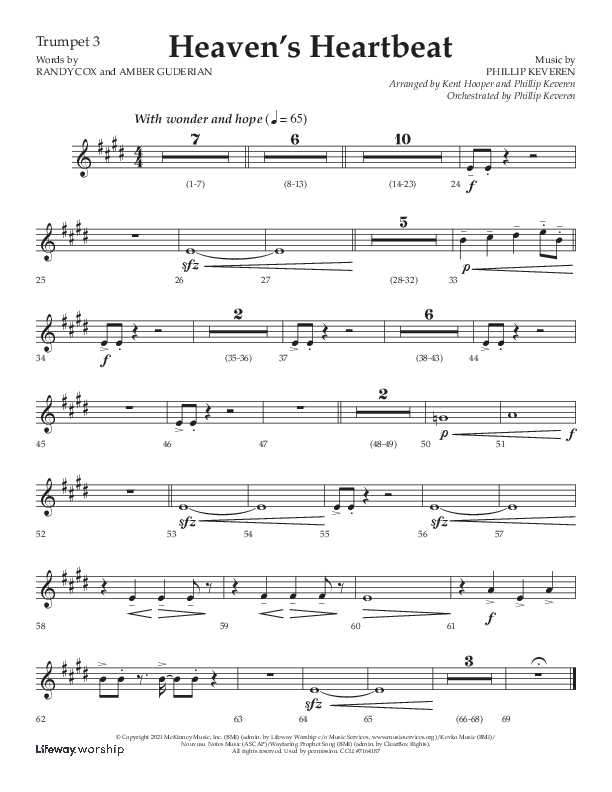Heaven's Heartbeat (Choral Anthem SATB) Trumpet 3 (Lifeway Choral / Arr. Kent Hooper / Arr. Phillip Keveren)