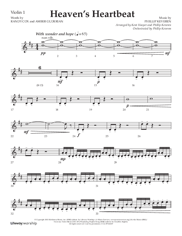 Heaven's Heartbeat (Choral Anthem SATB) Violin 1 (Lifeway Choral / Arr. Kent Hooper / Arr. Phillip Keveren)