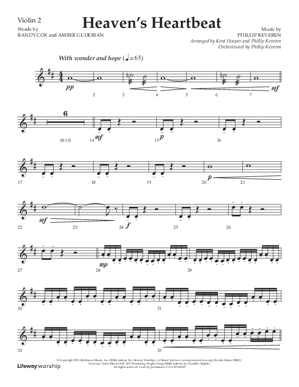Heaven's Heartbeat (Choral Anthem SATB) Violin 2 (Lifeway Choral / Arr. Kent Hooper / Arr. Phillip Keveren)