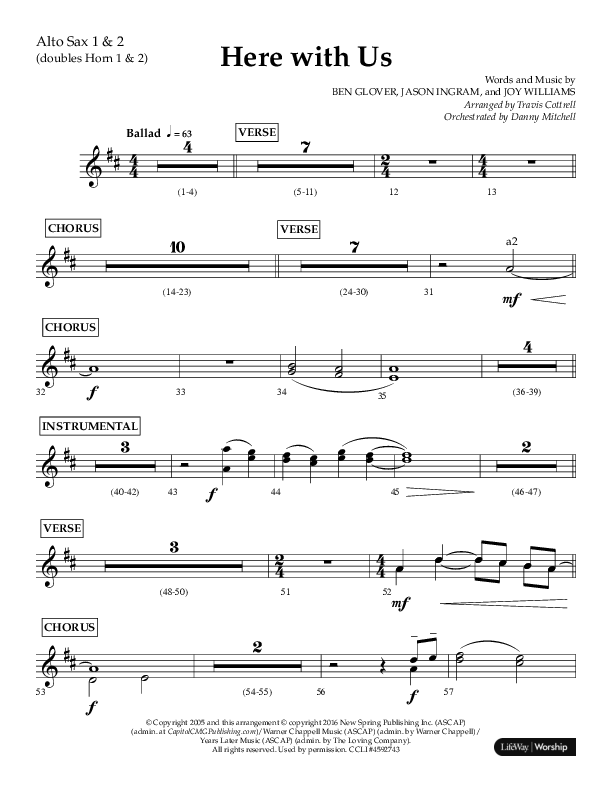 Here With Us (Choral Anthem SATB) Alto Sax 1/2 (Lifeway Choral / Arr. Travis Cottrell)