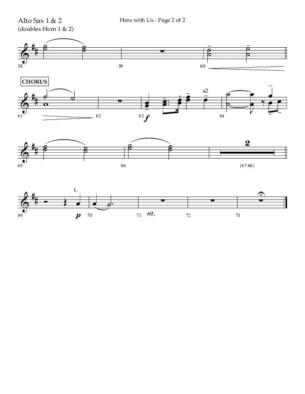 Here With Us (Choral Anthem SATB) Alto Sax 1/2 (Lifeway Choral / Arr. Travis Cottrell)